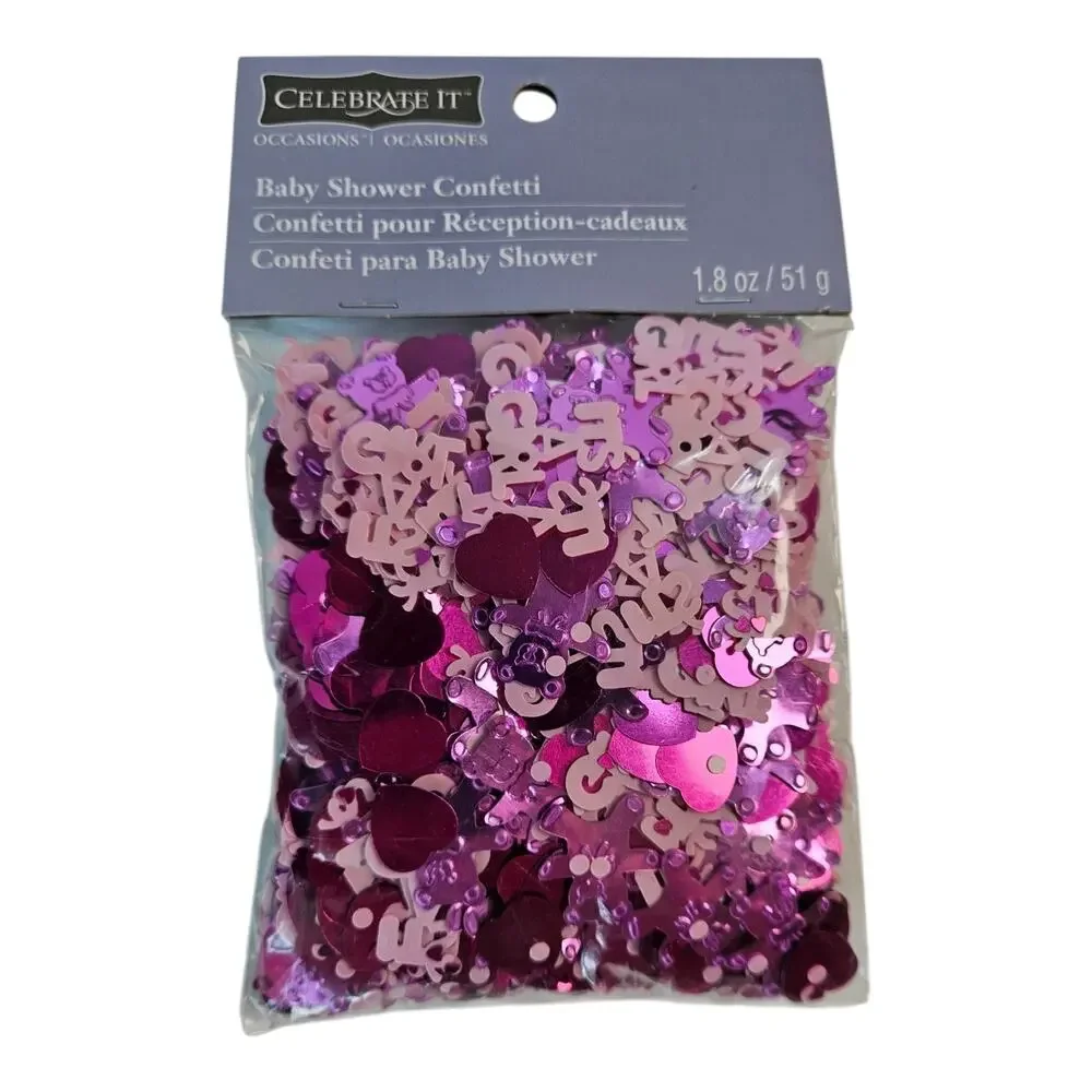 Baby Girl Shower Ribbon & Confetti 6 Rolls Ribbon & 3 Bags of Confetti